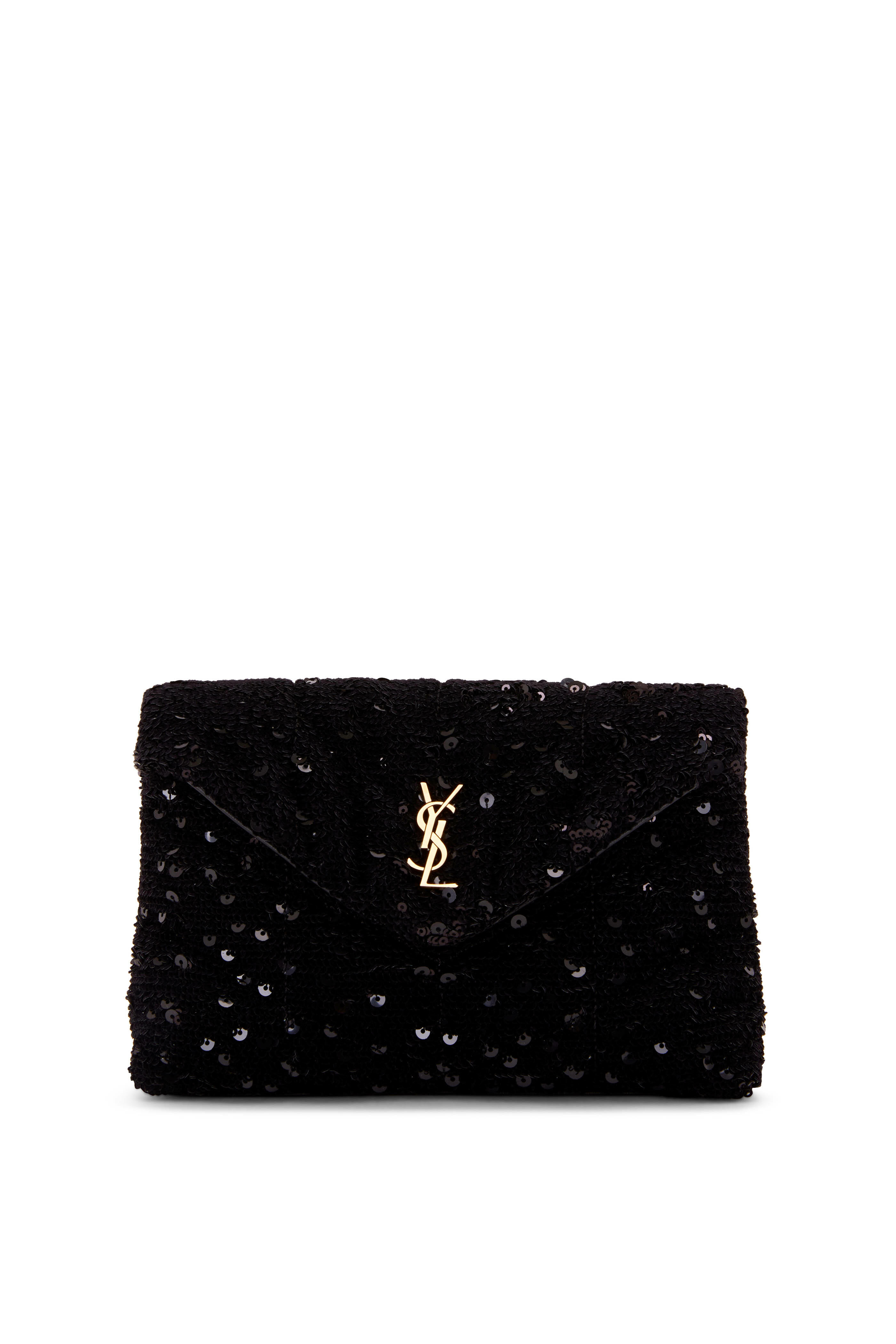 YVES SAINT LAURENT Small Puffer Sequin Clutch Wallet Black - sold