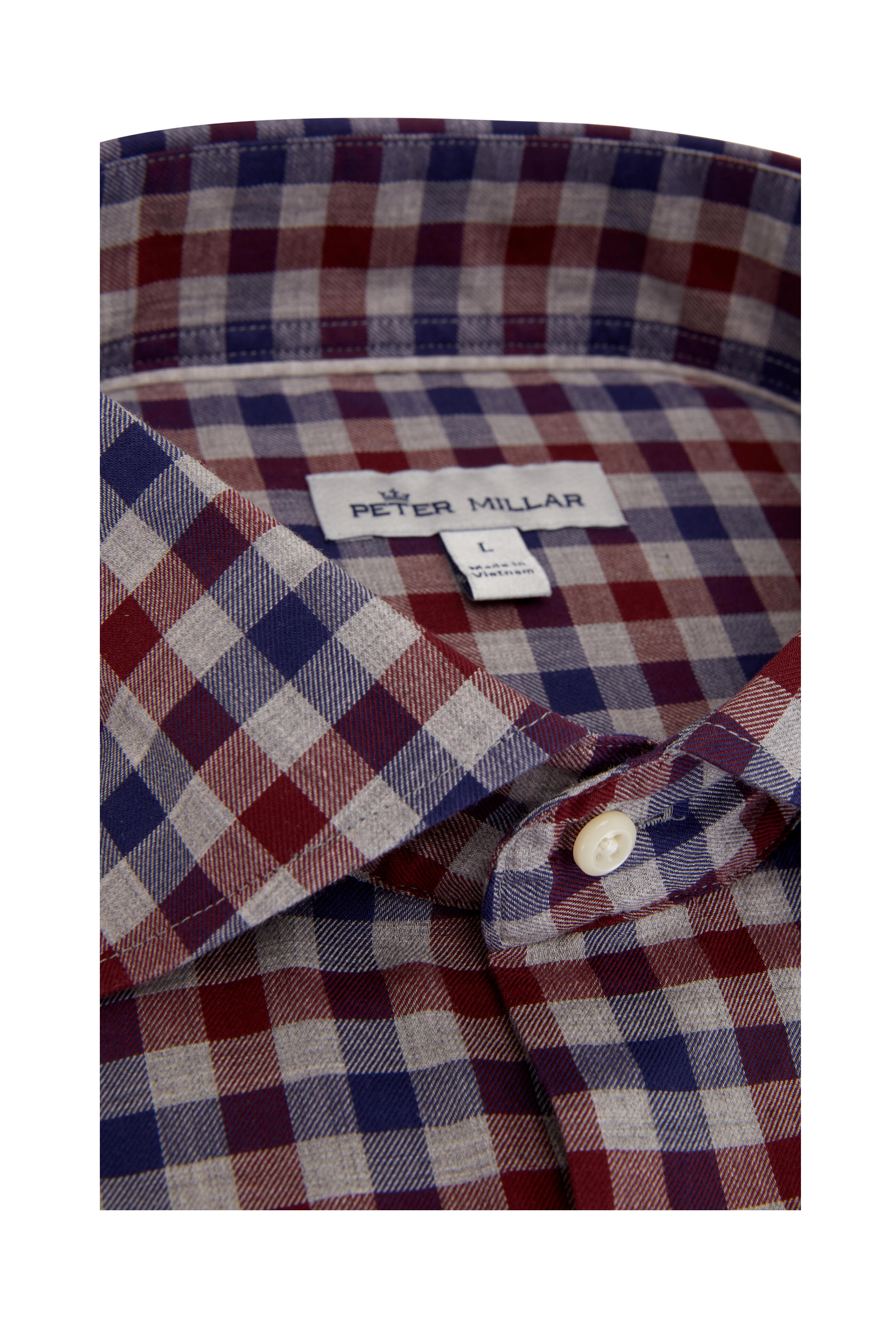 Peter Millar - British Gray Dunbritton Gingham Cotton Sport Shirt