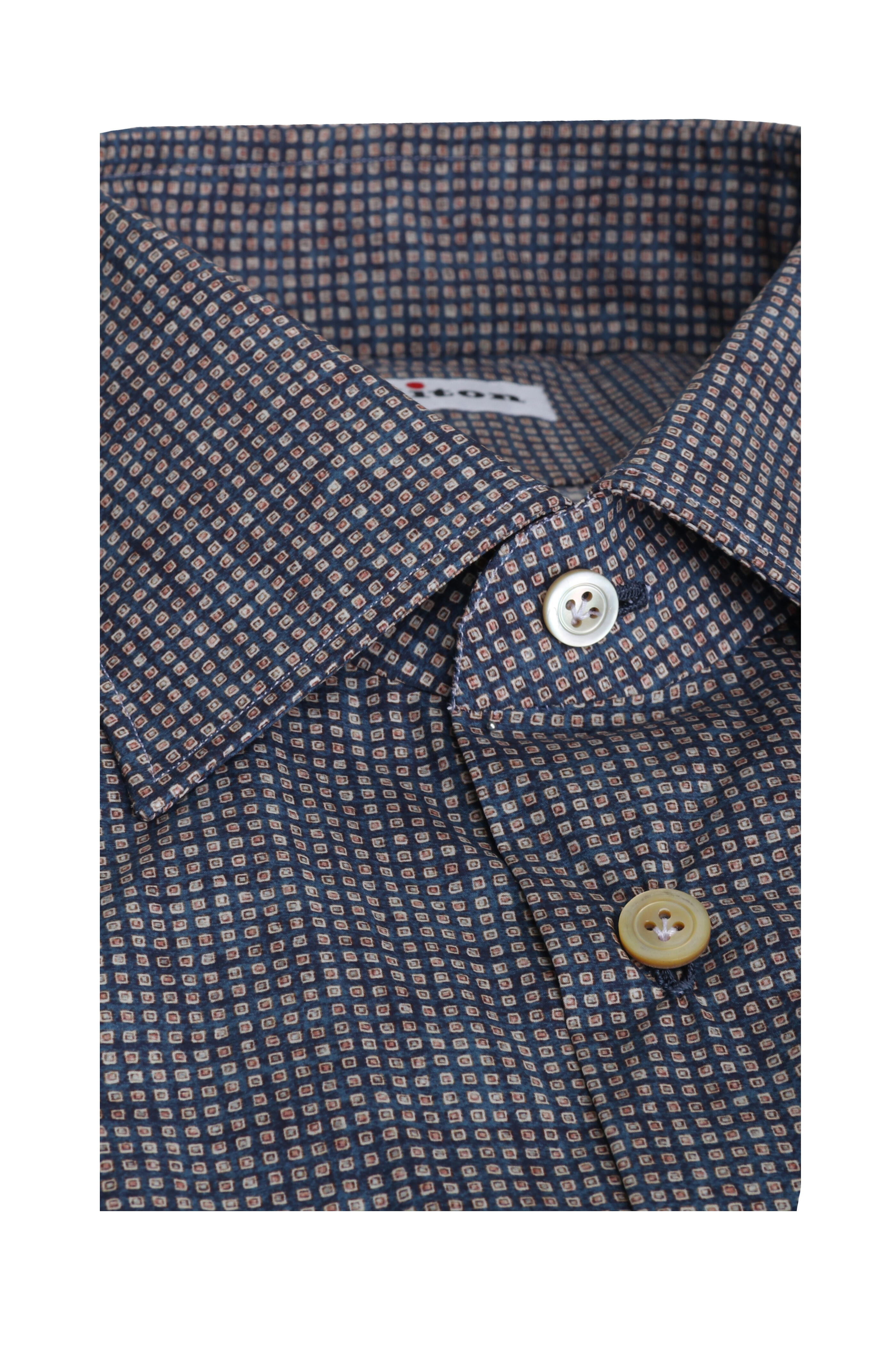 Kiton - Navy Blue Geometric Print Sport Shirt