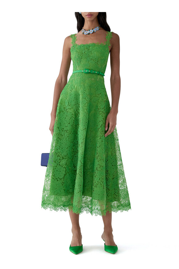 Carolina Herrera Lawn Green Hydrangea Floral Lace Midi Dress - view 2