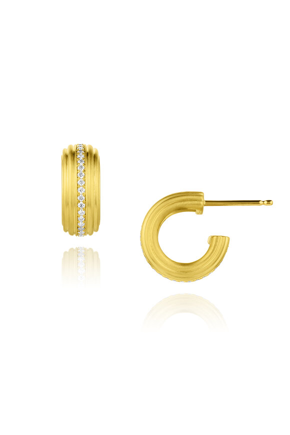 Leigh Maxwell 18k Yellow Gold Diamond Ridged Hoops