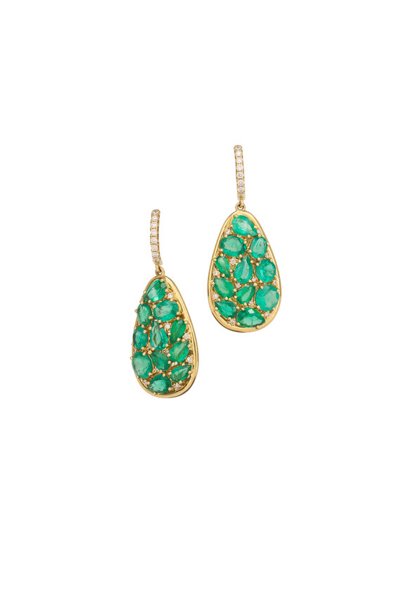 Sutra 18k Yellow Gold Emerald & Diamond Drop Earring - view 1