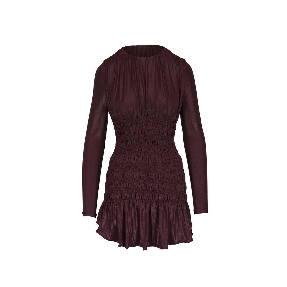 Saint Laurent - Bordeaux Brilliant Lamé Smocked Mini Dress