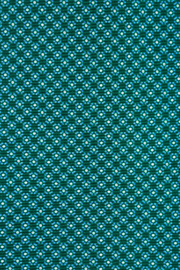Kiton Green Geometric Silk Necktie - view 2