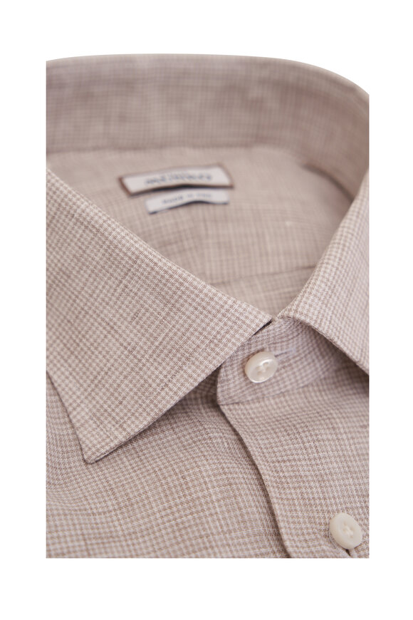 Atelier Munro - Tan Houndstooth Linen Sport Shirt