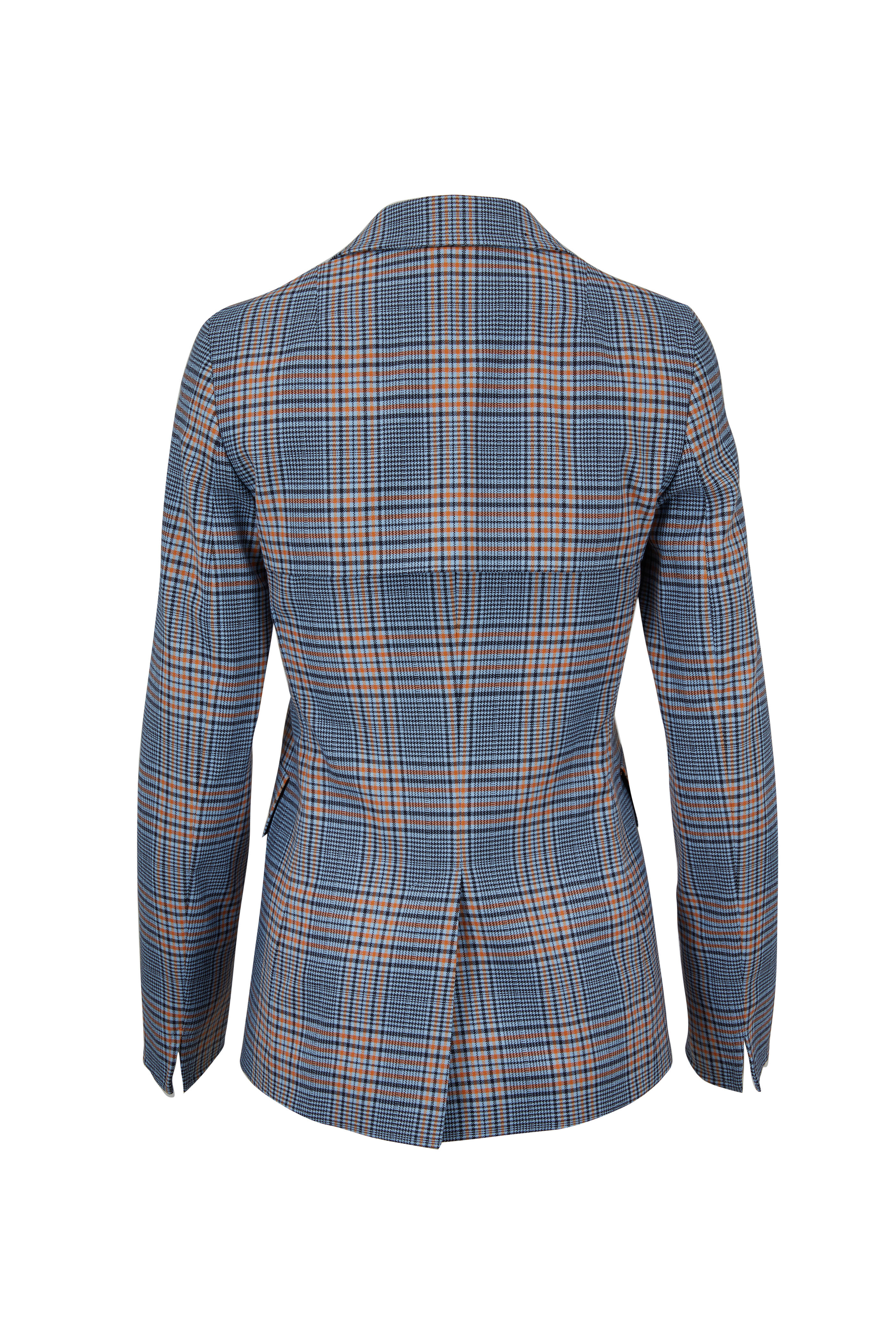 Akris Punto - Blue & Orange Plaid Two Button Jacket