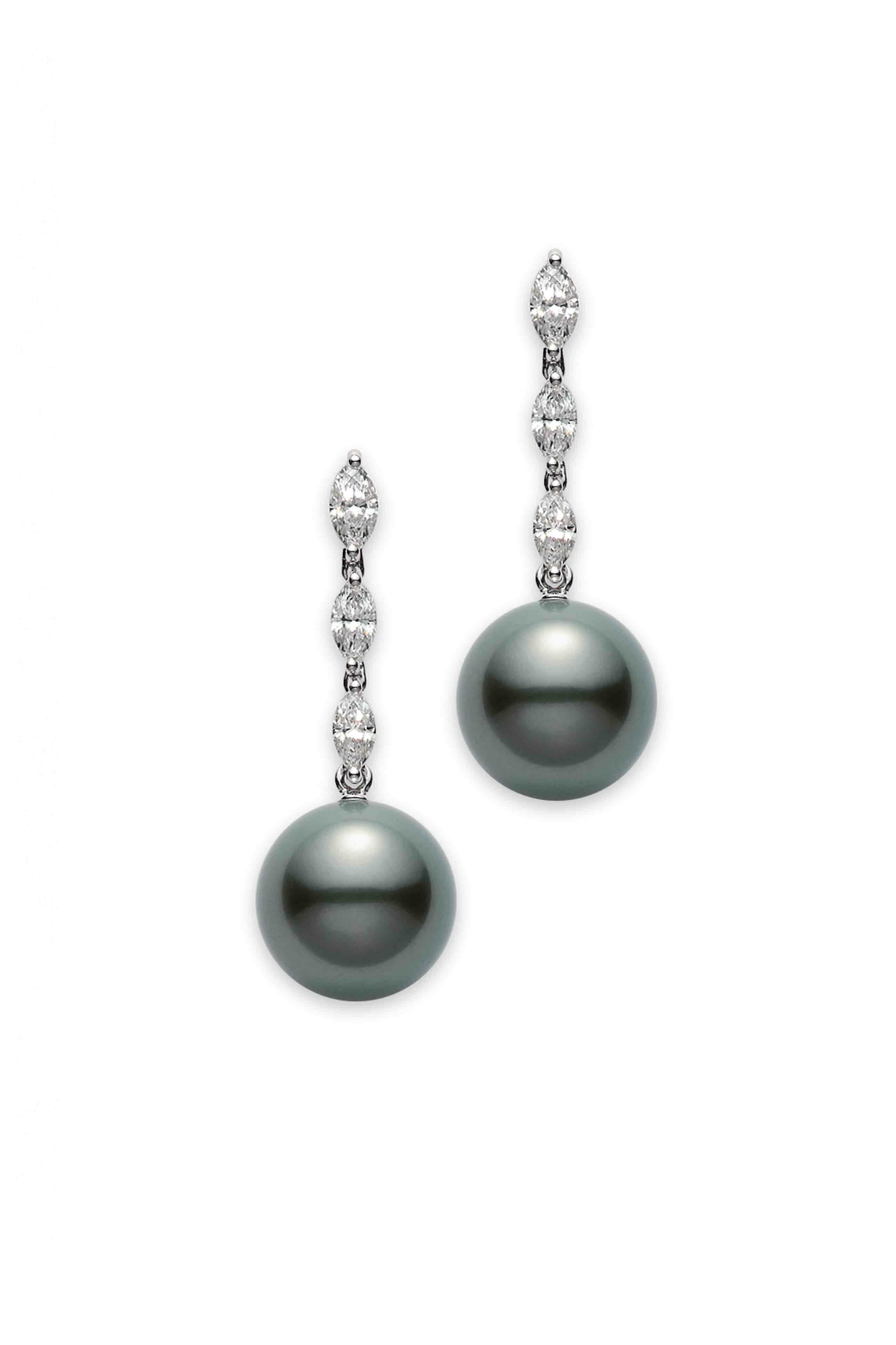 Mikimoto - Platinum Black South Sea Pearl Diamond Earrings