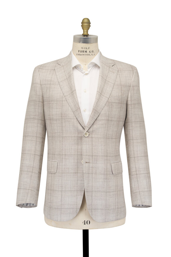 Brioni Off White Plaid Wool, Silk, & Linen Sportcoat - view 3