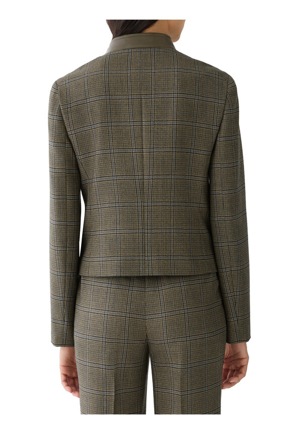 Lafayette 148 New York Olive Green Glen Plaid & Leather Cropped Jacket - view 3