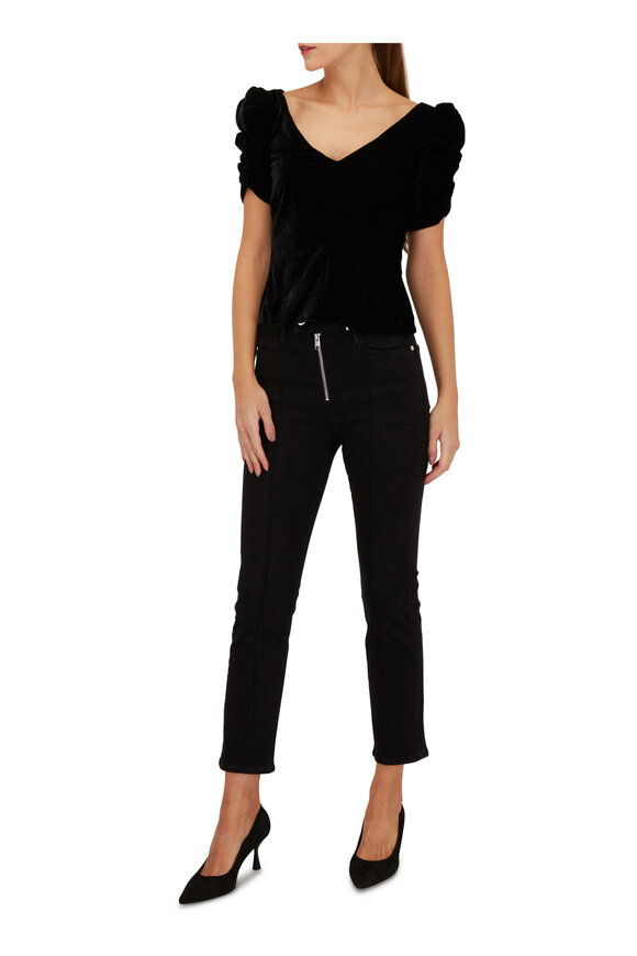 Frame - Le Super High Black Straight Leg Exposed Zip Pant