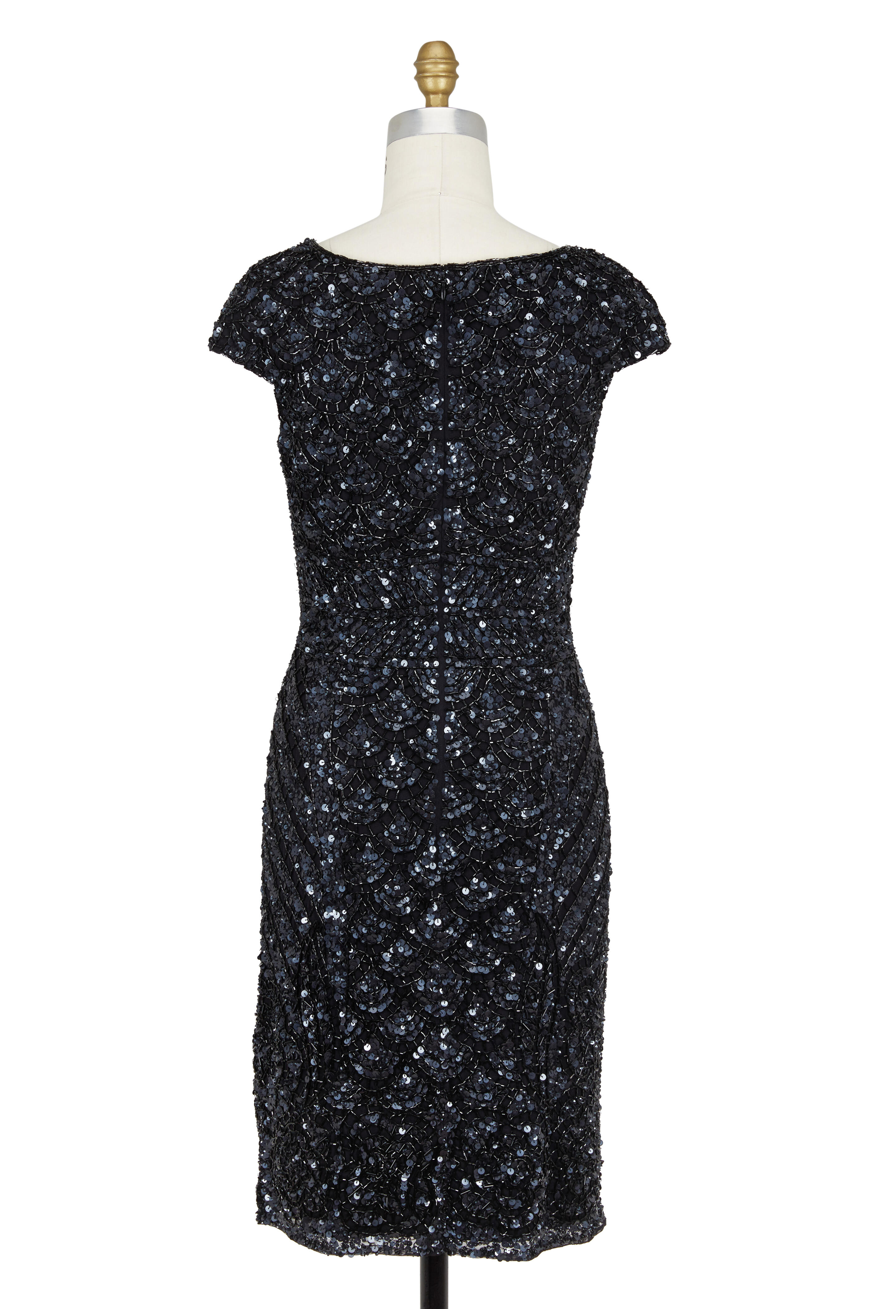 Theia - Black Sequin Cap Sleeve Cocktail Dress