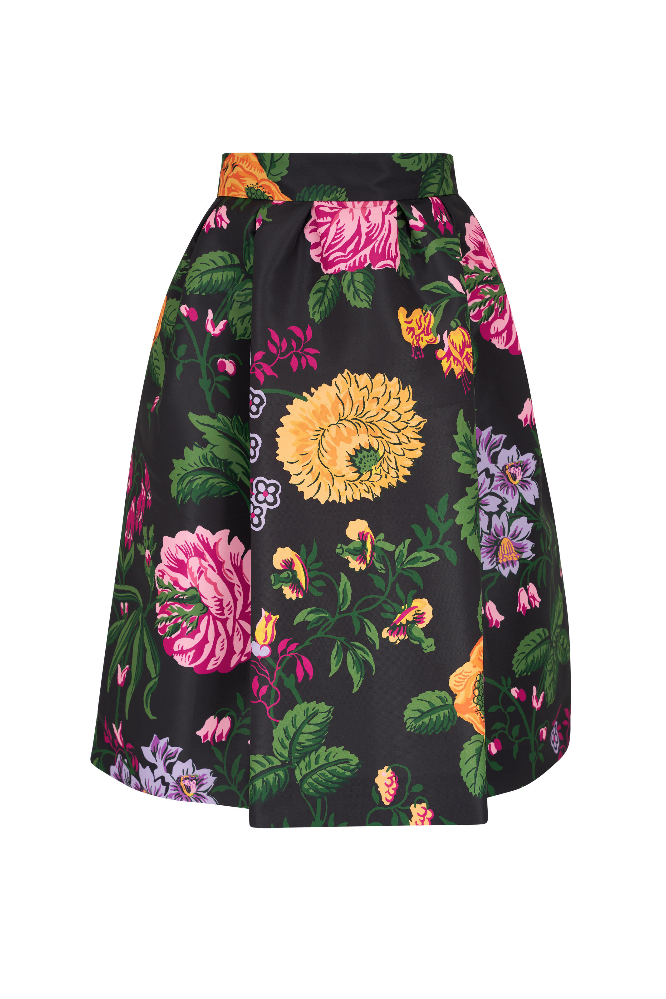 The Floral Print Zip Up Skirt - Black & White Flower Print High Waisted  Midi Skirt - Black - Bottoms