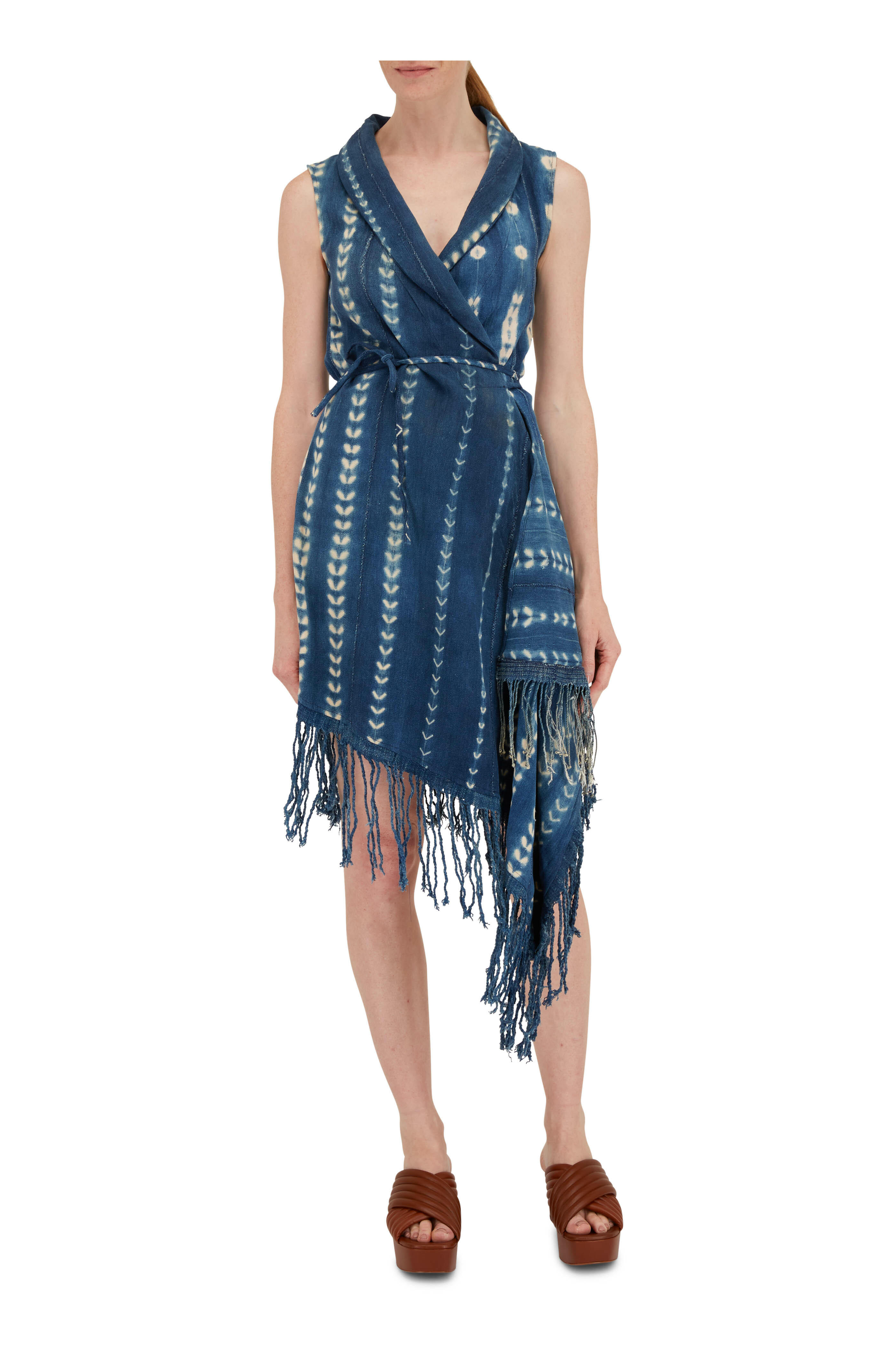 Studio 189 - Indigo Printed Fringe Sleeveless Dress