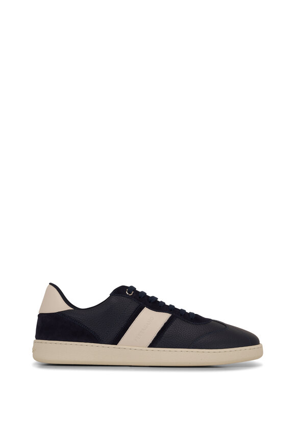 Ferragamo Achille 1 Blue Marine Leather Low Top Sneaker  - view 3