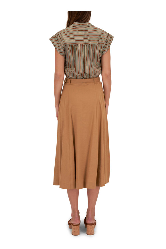 Veronica Beard - Arwen Desert Khaki Stretch Linen Midi Skirt 