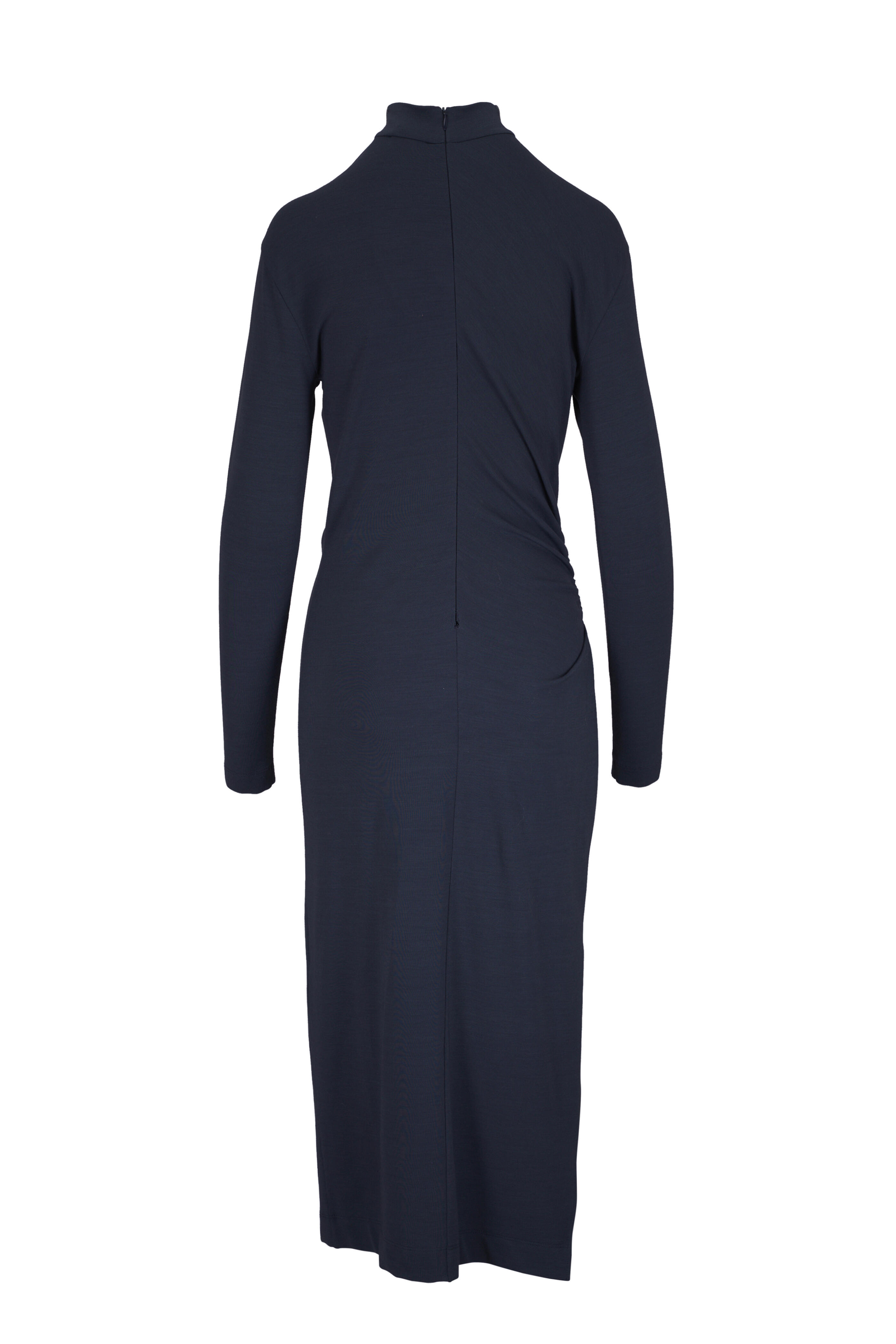 Brunello Cucinelli - Couture Navy Blue Jersey Wool Draped Dress