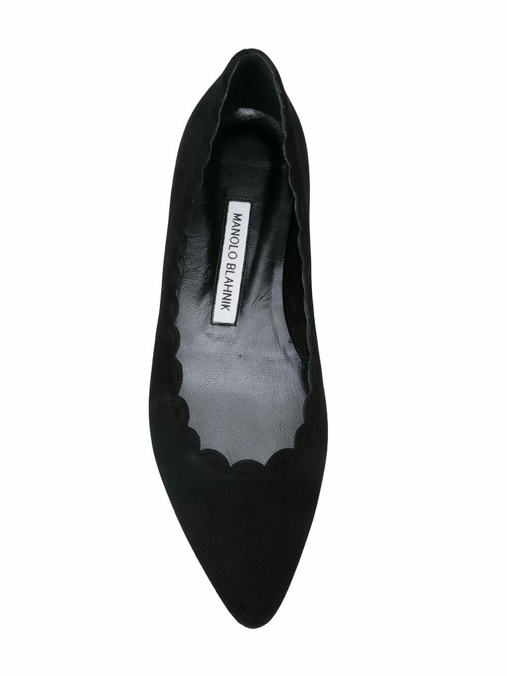 Manolo Blahnik - Srila Black Suede Scallop Flat