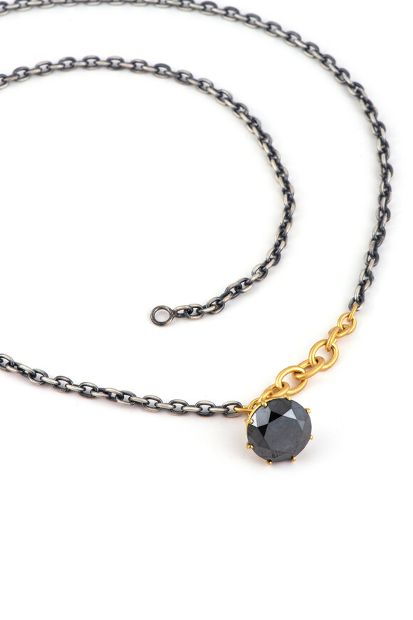 Sylva & Cie Two Tone Black Diamond Pendant Necklace - view 2