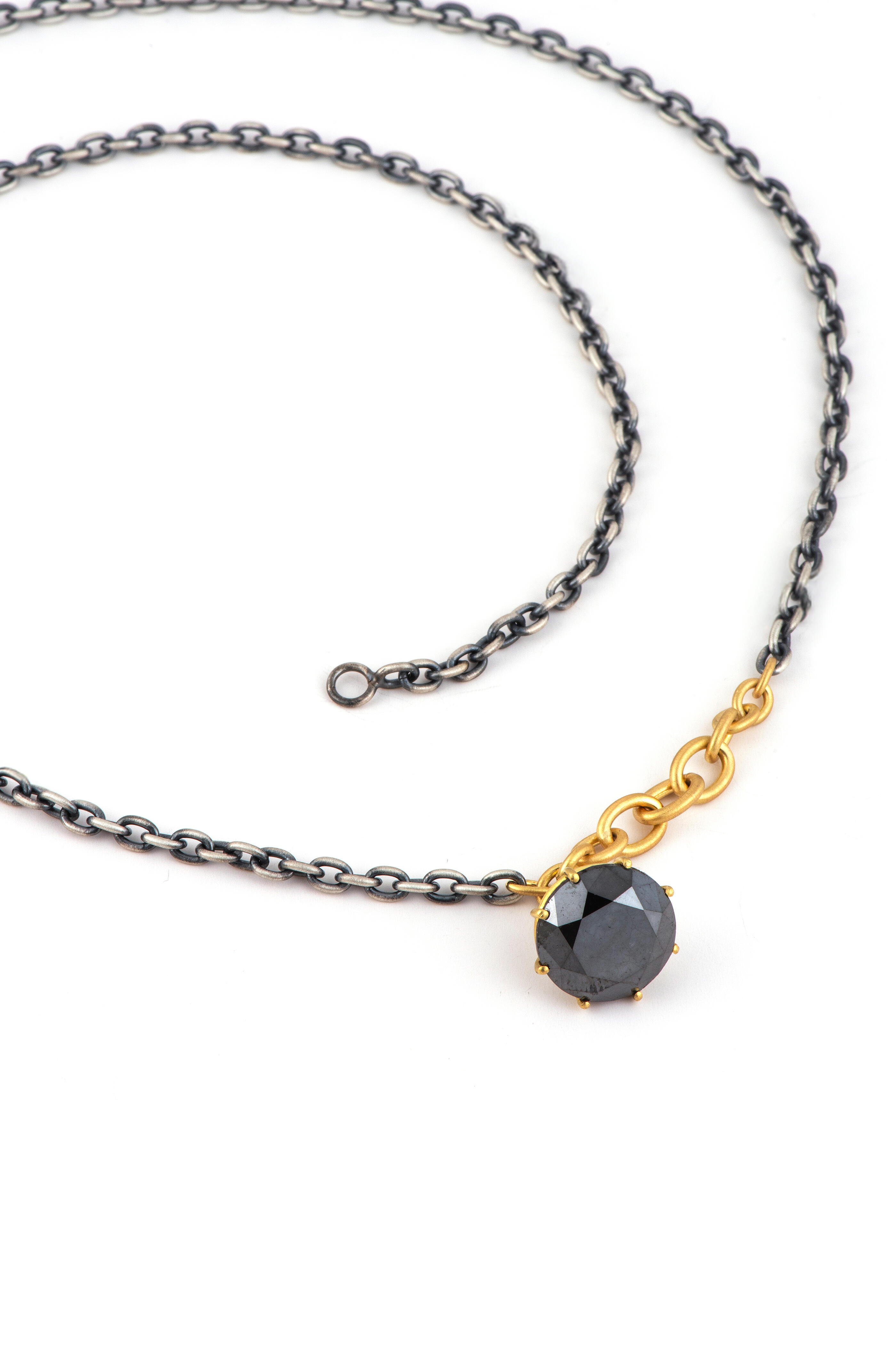 Sylva & Cie - Two Tone Black Diamond Pendant Necklace