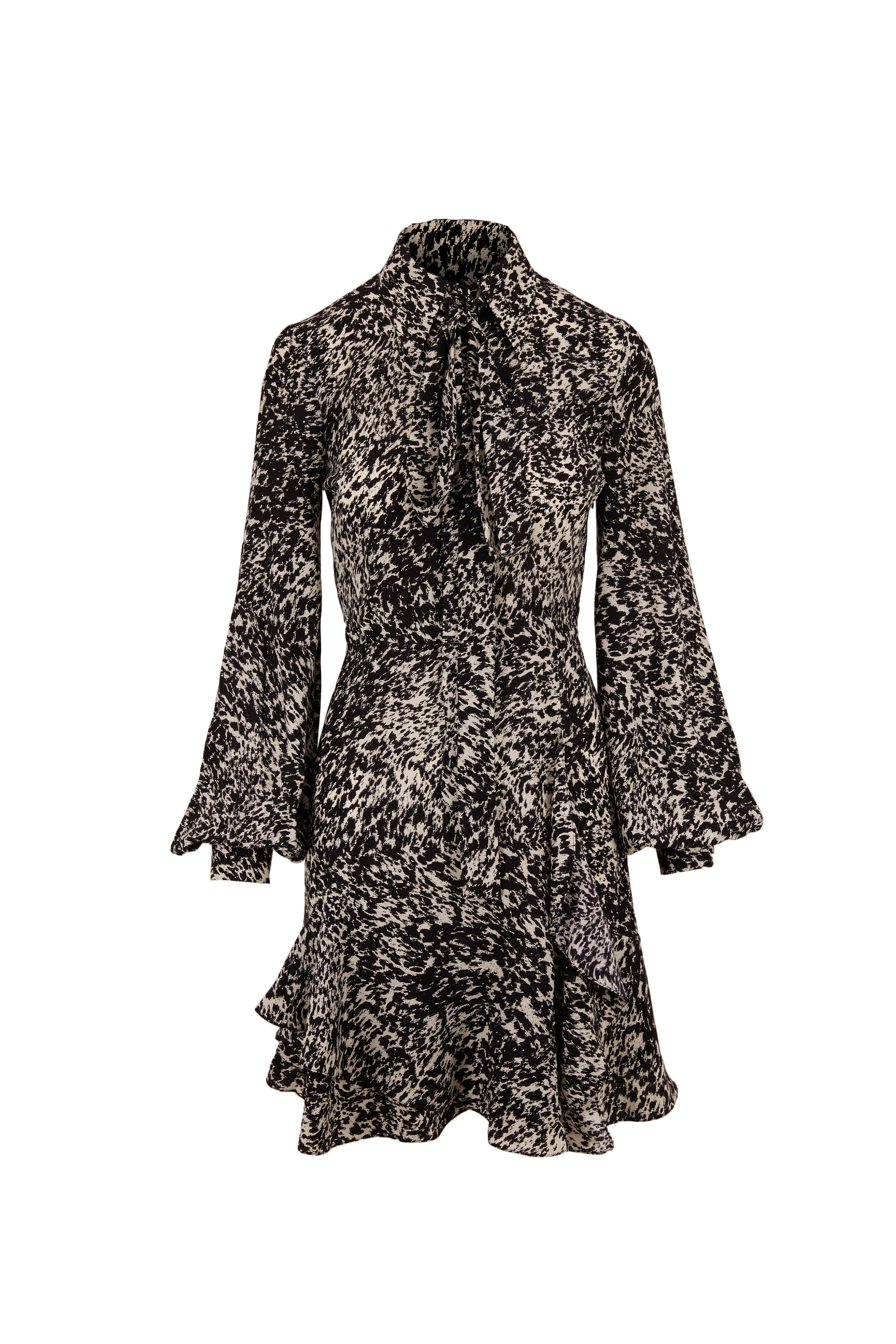 Michael Kors Collection - Black Speckled Pony Crepe De Chine Tiered Dress