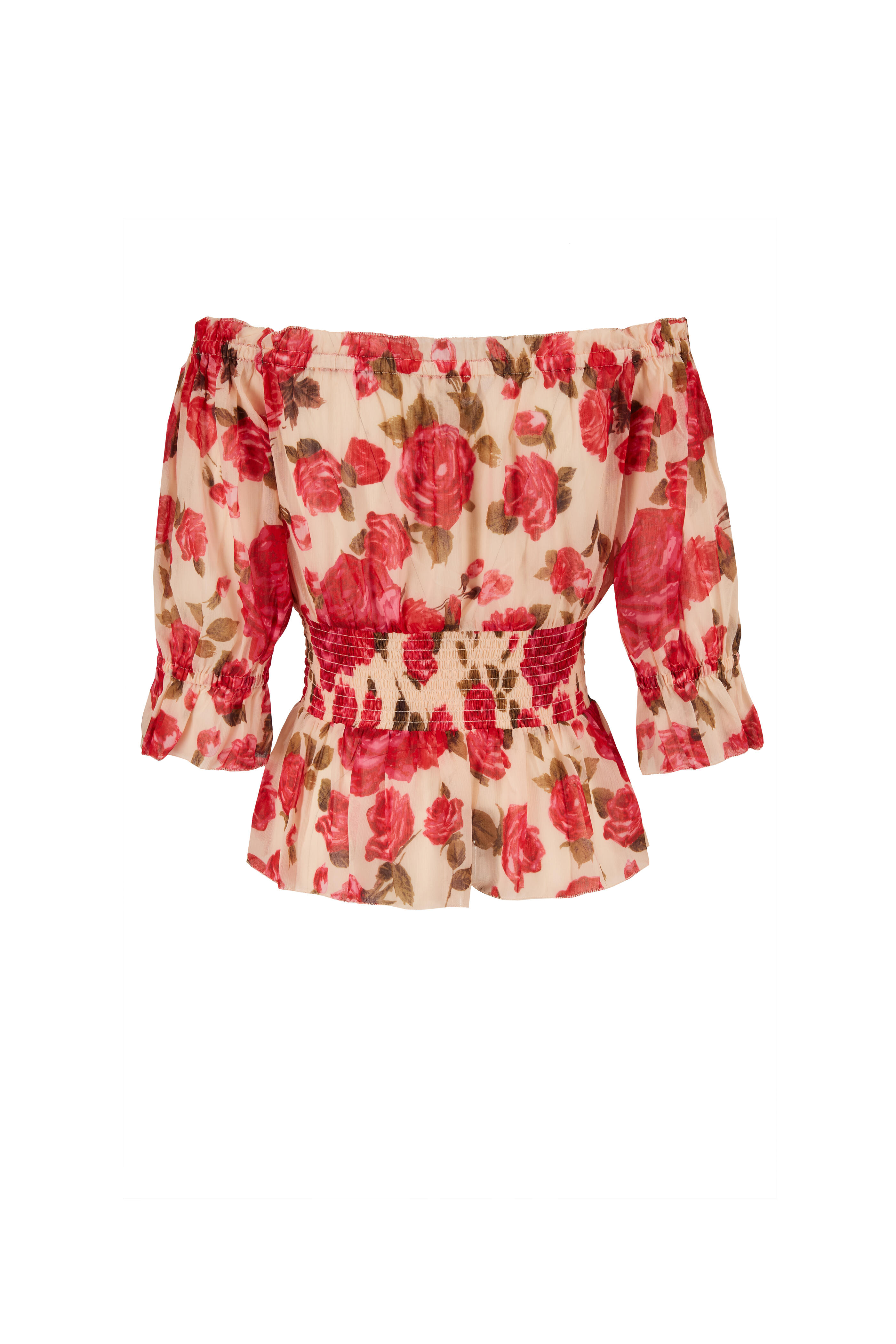 L'Agence - Aubriella Ivory Rose Print Off-The-Shoulder Blouse