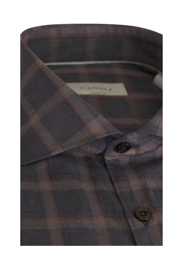 Canali Dark Brown Plaid Sport Shirt - view 2