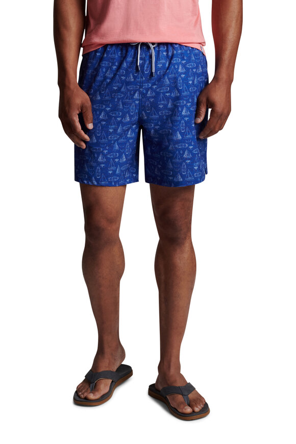 Peter Millar - Atlantic Blue Sailboat Blue Print Swim Trunks