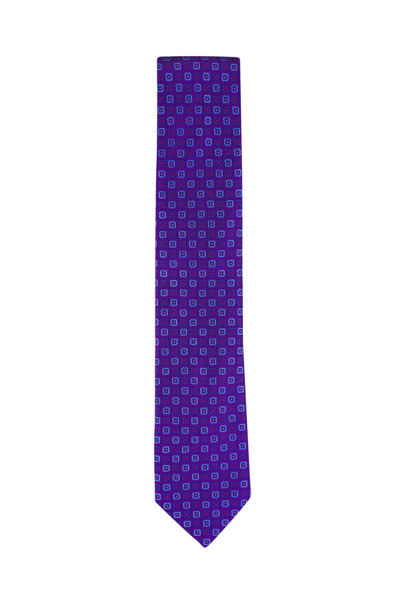 Eton Purple Geometric Print Silk Necktie