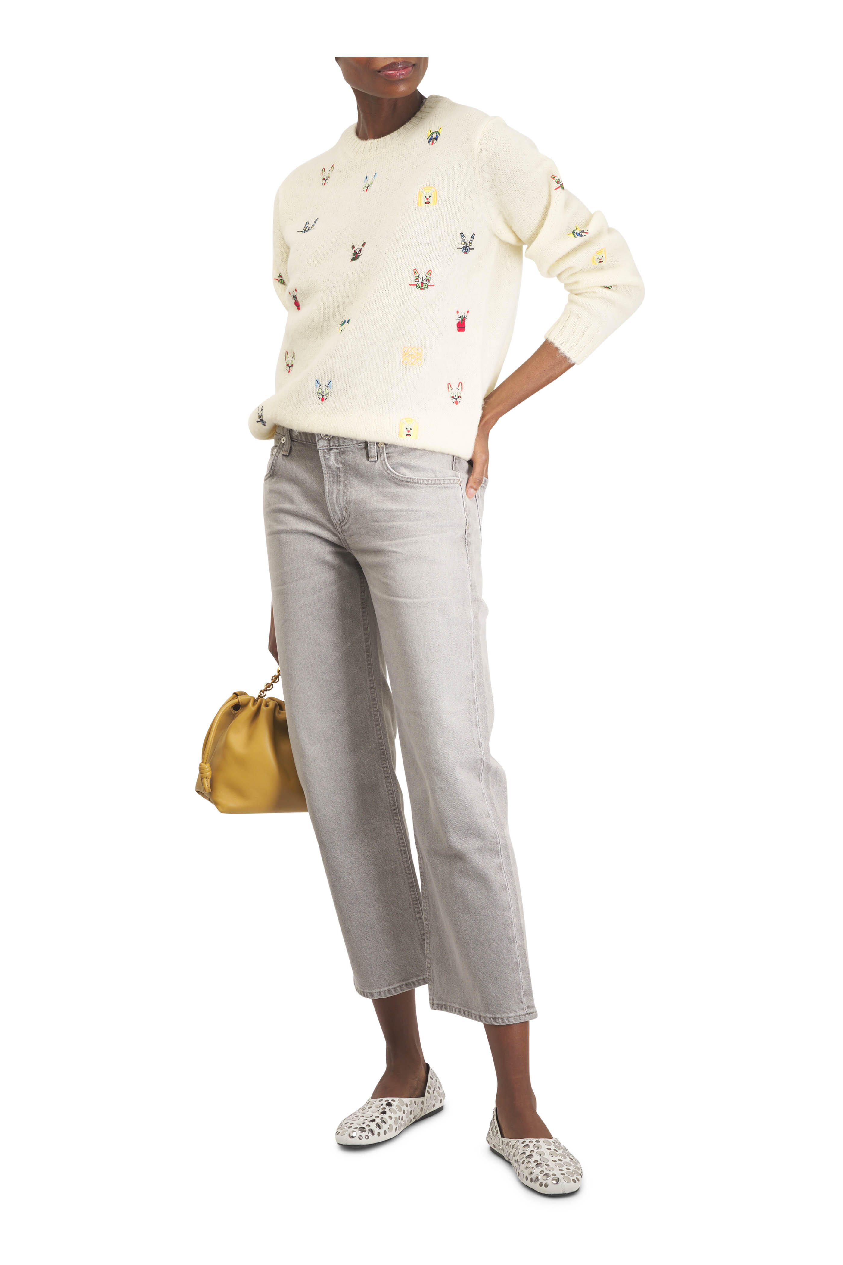 Loewe - White Multi Futurist Cat Embroidered Sweater