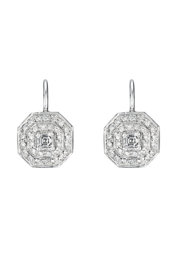 Penny Preville - White Gold Small Double Row Pave Octagon Earrings