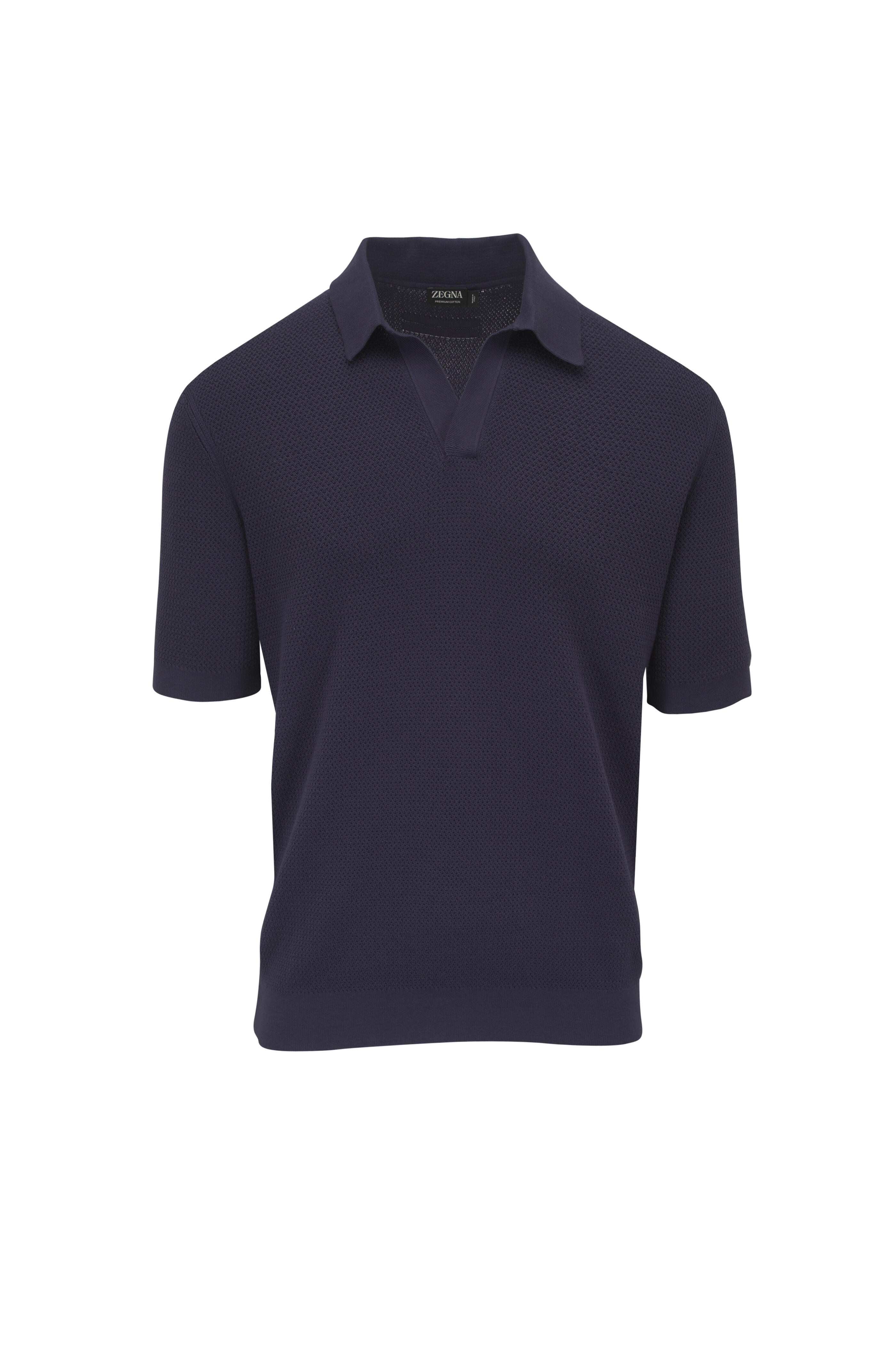 Zegna - Navy Jacquard Johnny Collar Polo