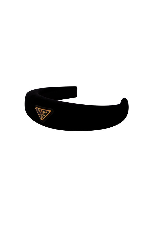 Prada Black Velvet Logo Headband 