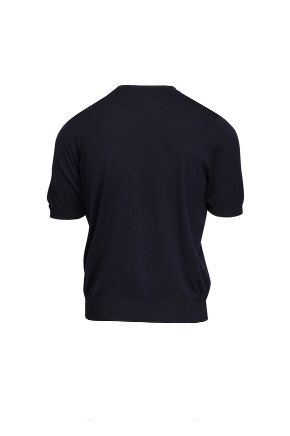 Colombo Navy Blue Wool Short Sleeve Sweater - view 2