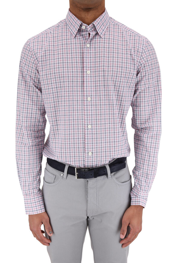 Zegna - Raspberry & Navy Check Tailored Fit Sport Shirt