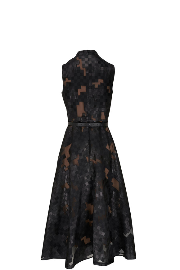 Akris -  Black Wool & Silk Square Jacquard Midi Dress