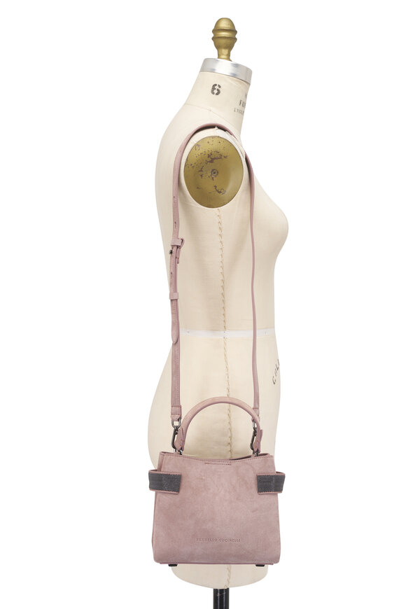 Brunello Cucinelli Mini Safari Blush Suede Monili Satchel Tote - view 6