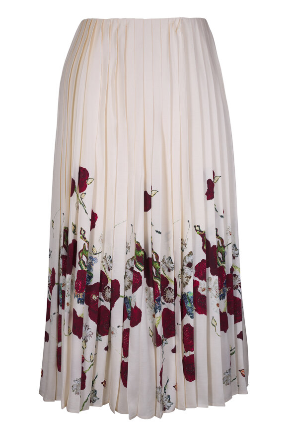 Khaite Anya Cream Multi Twill Pleated Skirt