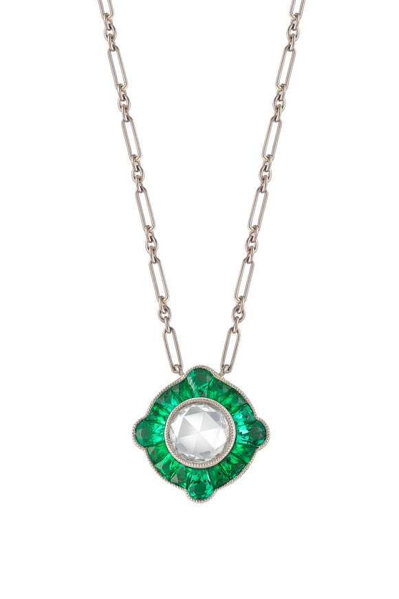 Kwiat - Vintage White Gold Emerald Diamond Pendant