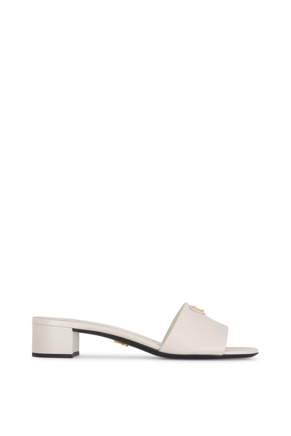 Prada - Ivory Leather Slide Sandal, 35mm