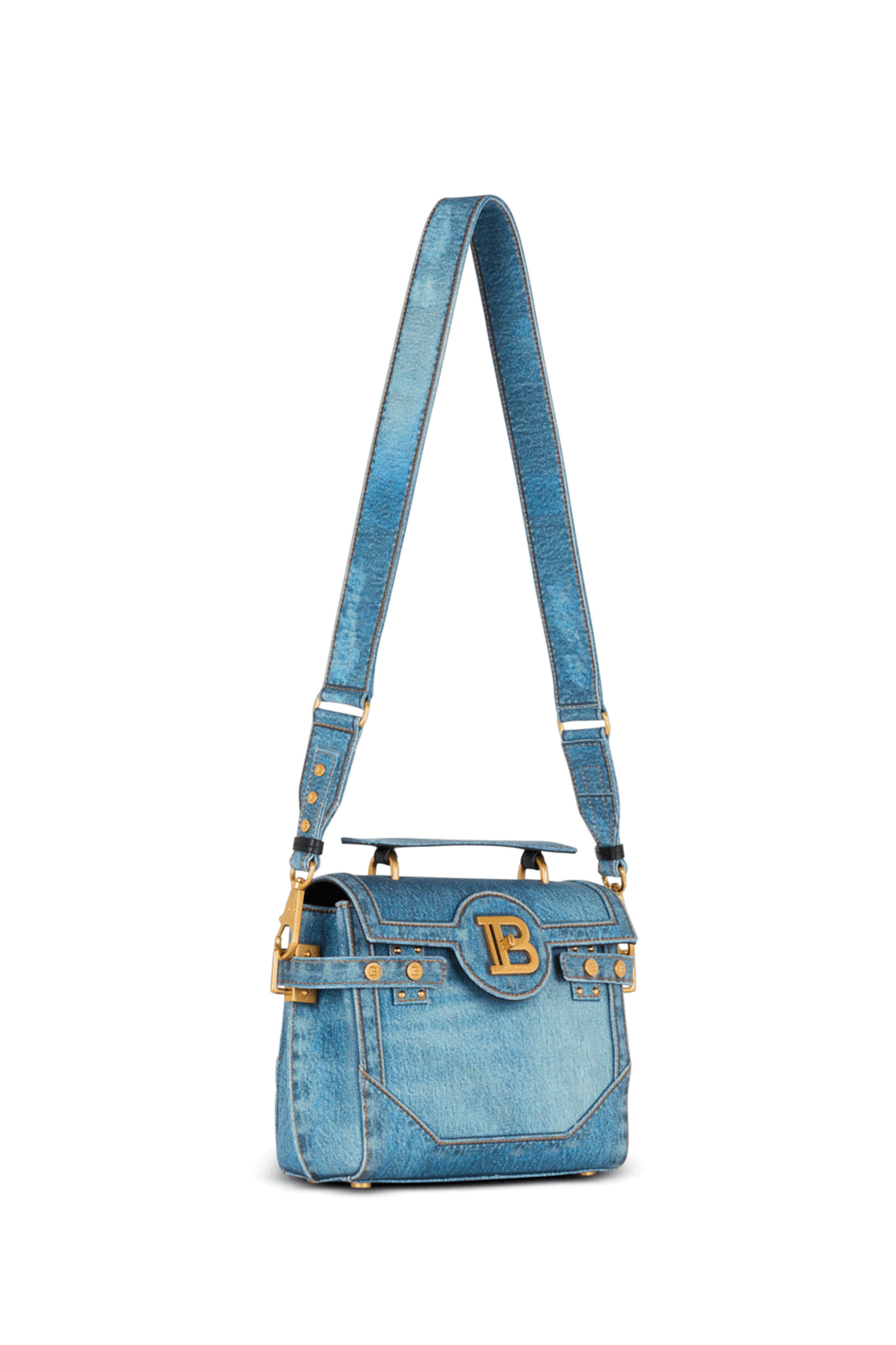 Balmain - B-Buzz 23 Denim Top Handle Bag in Blue Jean