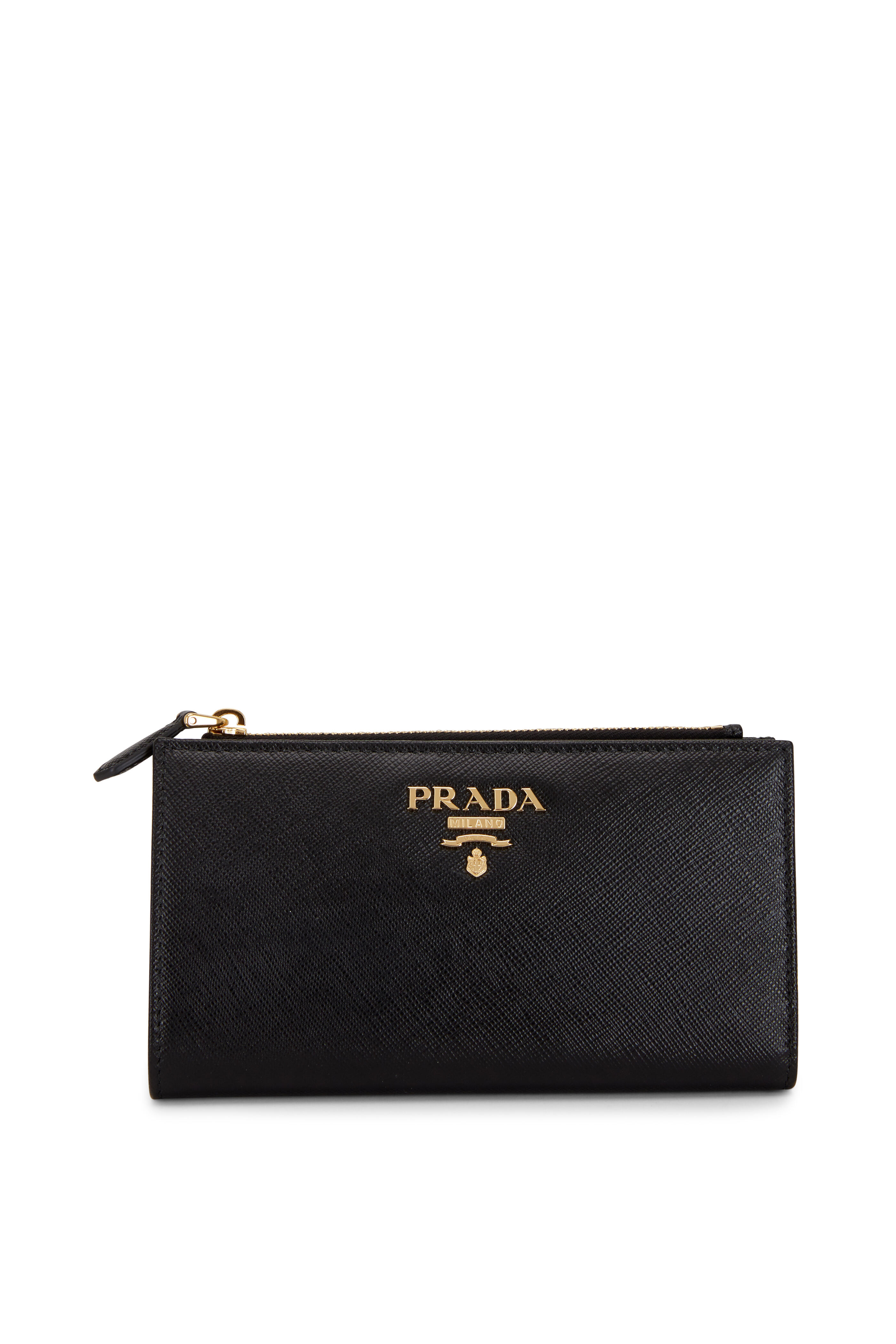 長財布 PRADA Black Leather Wallet Prada Women's Black Saffiano Cuir Full Zip Wallet – Queen