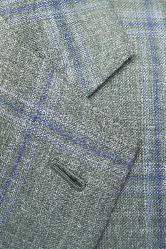 Kiton - Green & Blue Windowpane Sportcoat