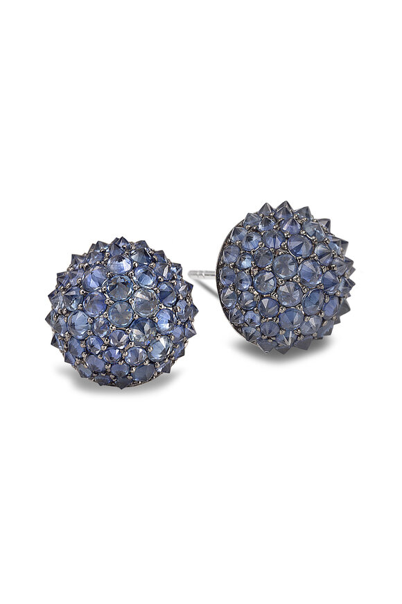 Nam Cho 18k White Gold Blue Sapphire Half Studs