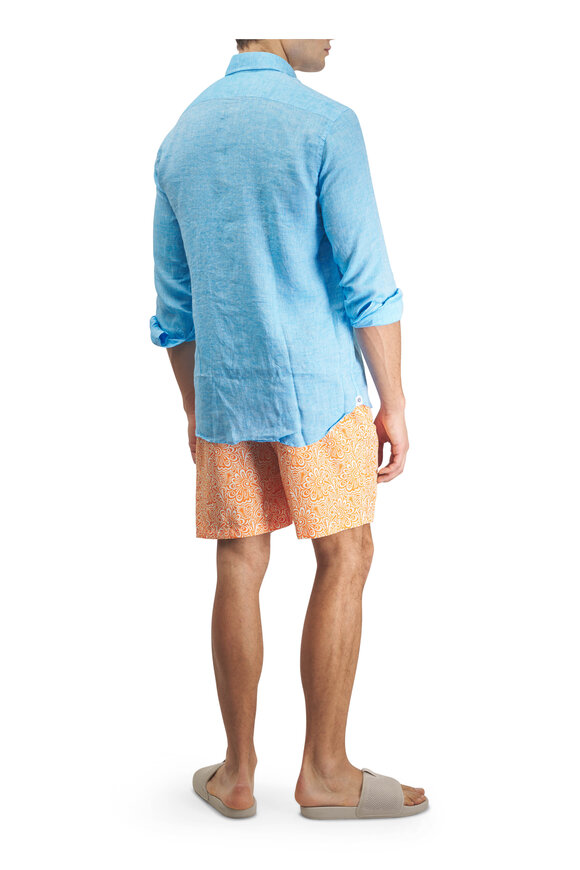 Tiki Orange Floral Print Swim Trunks - view 3