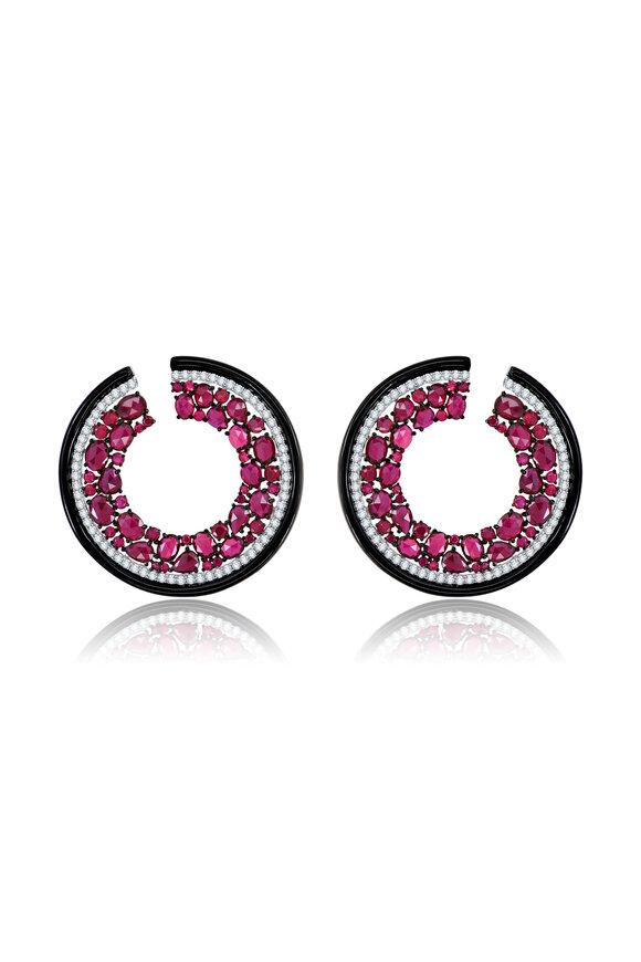 Sutra Ruby & Diamond Black Ceramic Earrings 