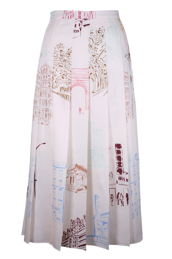 Lafayette 148 New York Cloud Multi Manhattan Print Pleated Midi Skirt