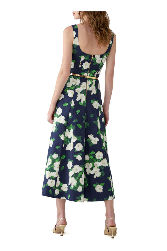 Carolina Herrera Navy & White Rose Midi Dress - view 3