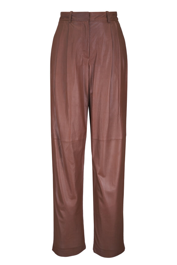 TWP Ivy Brown Front Pleat Leather Pant - view 1