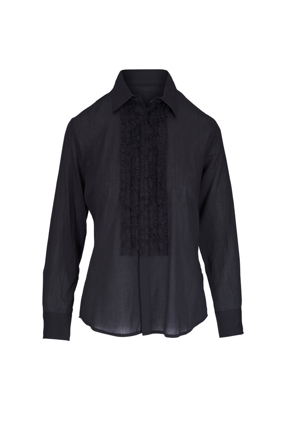 Nili Lotan Nathael Midnight Ruffle Front Shirt - view 1
