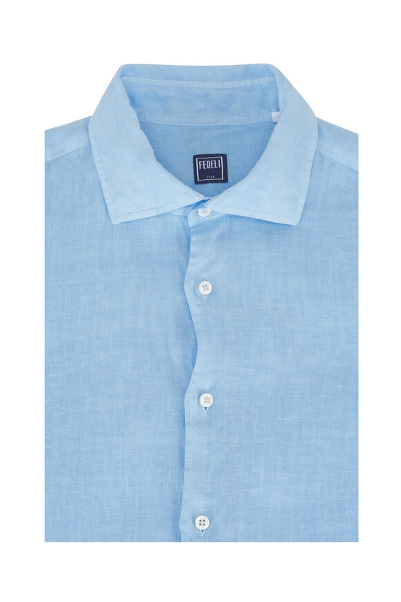 Fedeli Sky Blue Linen Sportshirt